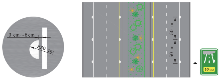图19 半圆状车距确认标线(线13)(GB 5768.3-2025)