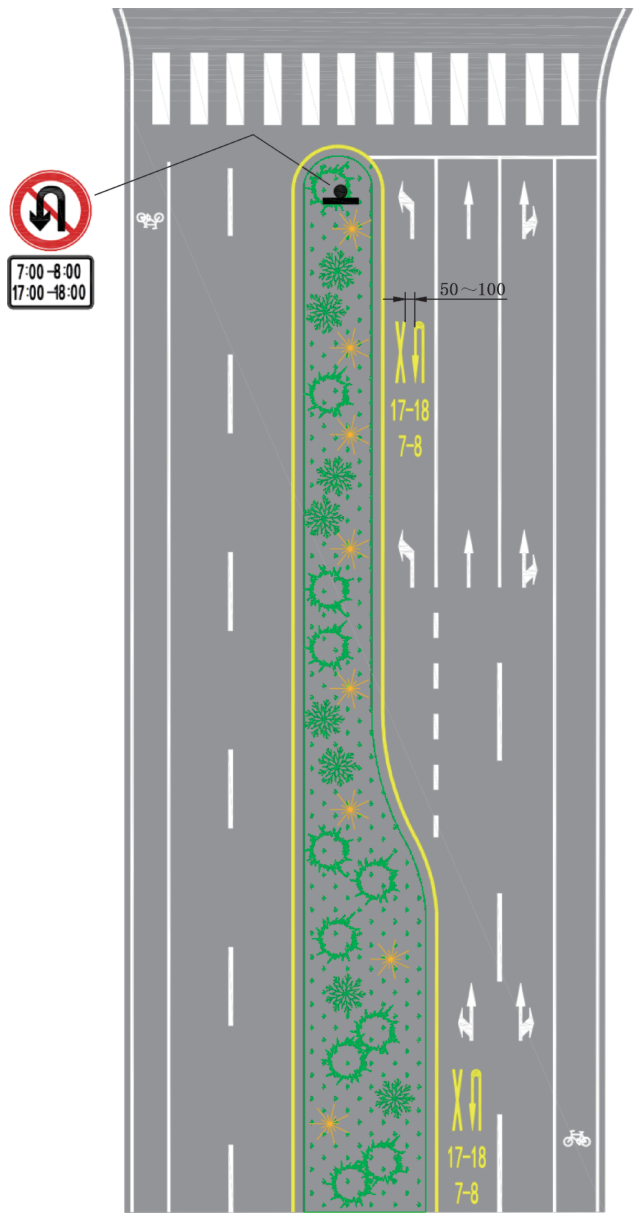 图92 禁止掉头标记(线63)(GB 5768.3-2025)